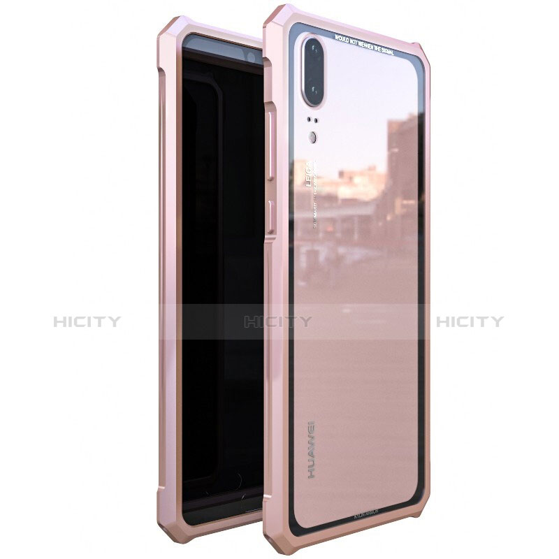 Funda Bumper Lujo Marco de Aluminio Espejo Carcasa para Huawei P20 Oro Rosa