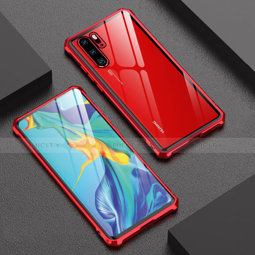 Funda Bumper Lujo Marco de Aluminio Espejo Carcasa para Huawei P30 Pro Rojo