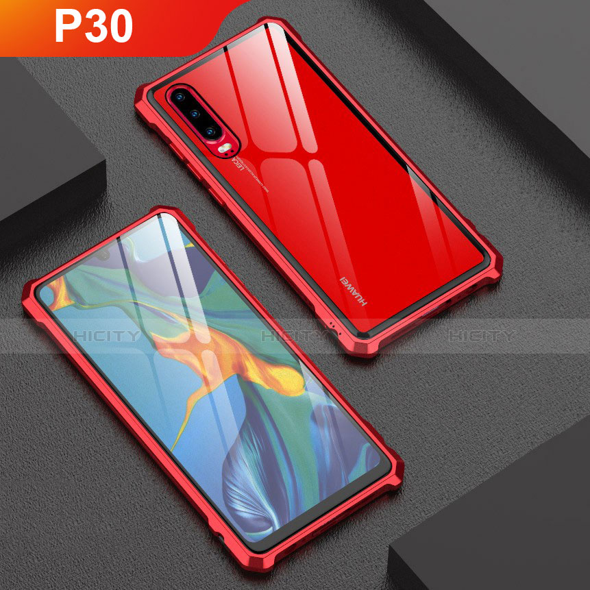 Funda Bumper Lujo Marco de Aluminio Espejo Carcasa para Huawei P30 Rojo