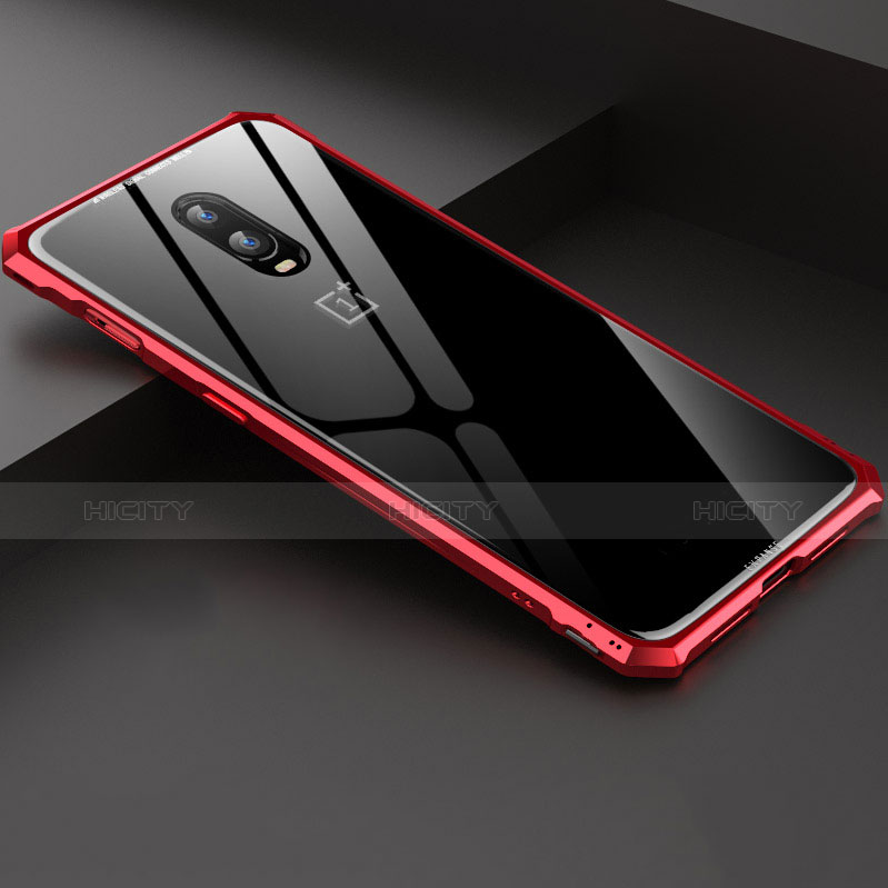 Funda Bumper Lujo Marco de Aluminio Espejo Carcasa para OnePlus 6T Rojo