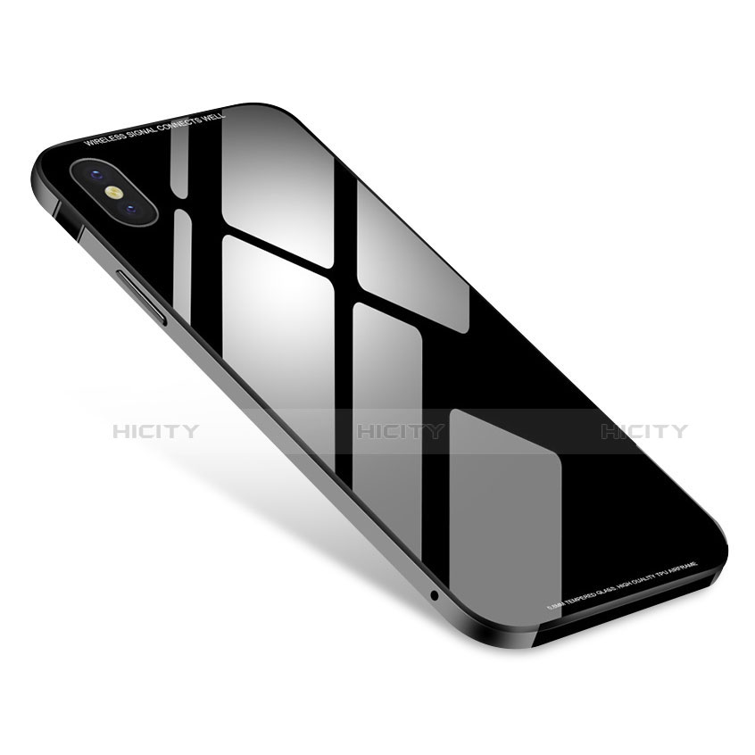 Funda Bumper Lujo Marco de Aluminio Espejo Carcasa S01 para Apple iPhone X Negro