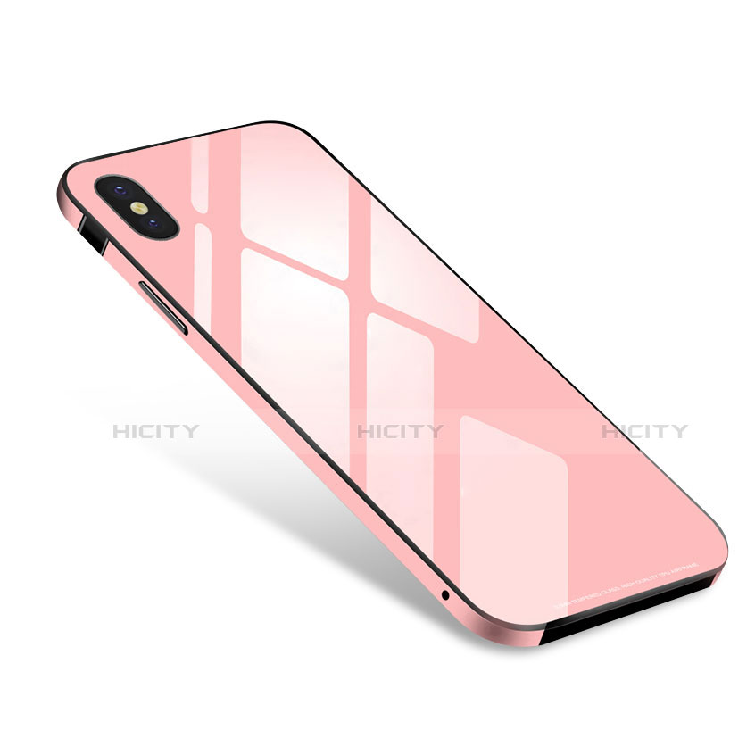 Funda Bumper Lujo Marco de Aluminio Espejo Carcasa S01 para Apple iPhone X Rosa