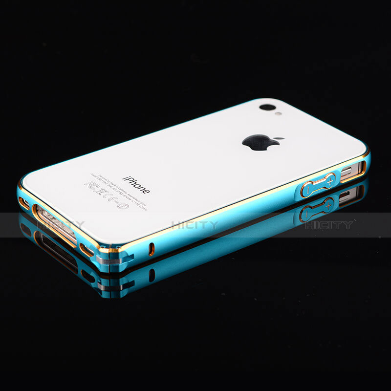 Funda Bumper Lujo Marco de Aluminio para Apple iPhone 4 Azul Cielo