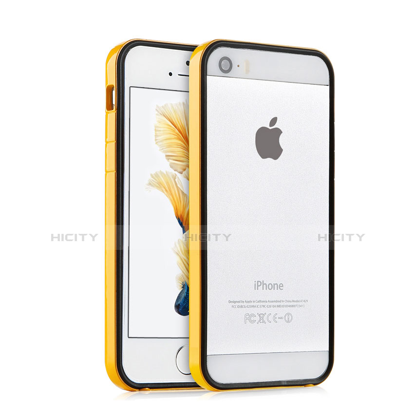 Funda Bumper Lujo Marco de Aluminio para Apple iPhone 5S Amarillo