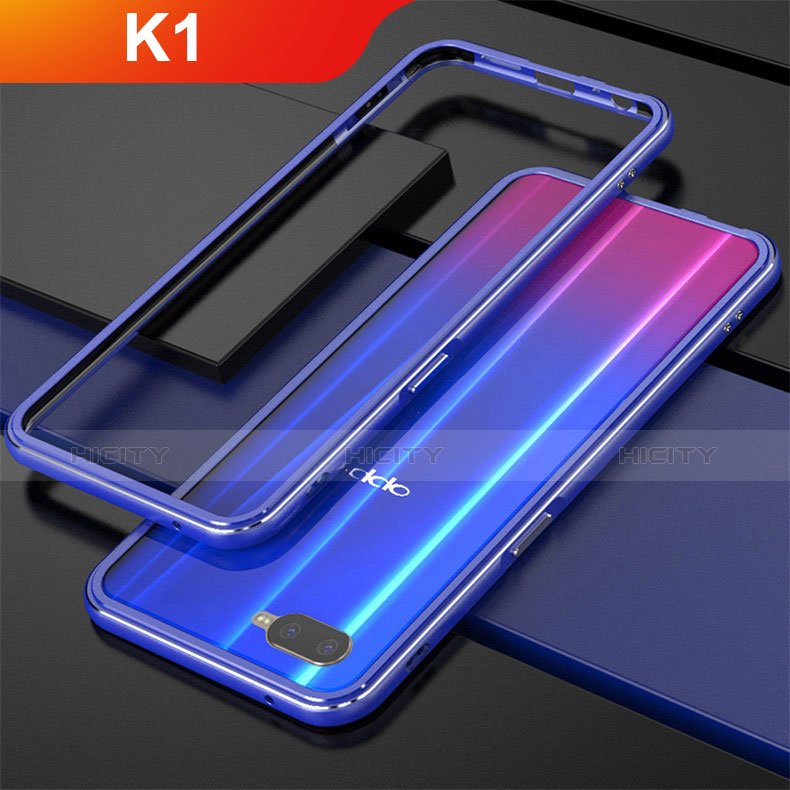 Funda Bumper Lujo Marco de Aluminio para Oppo K1 Azul