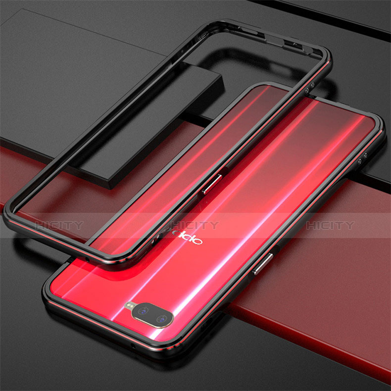 Funda Bumper Lujo Marco de Aluminio para Oppo K1 Rojo y Negro