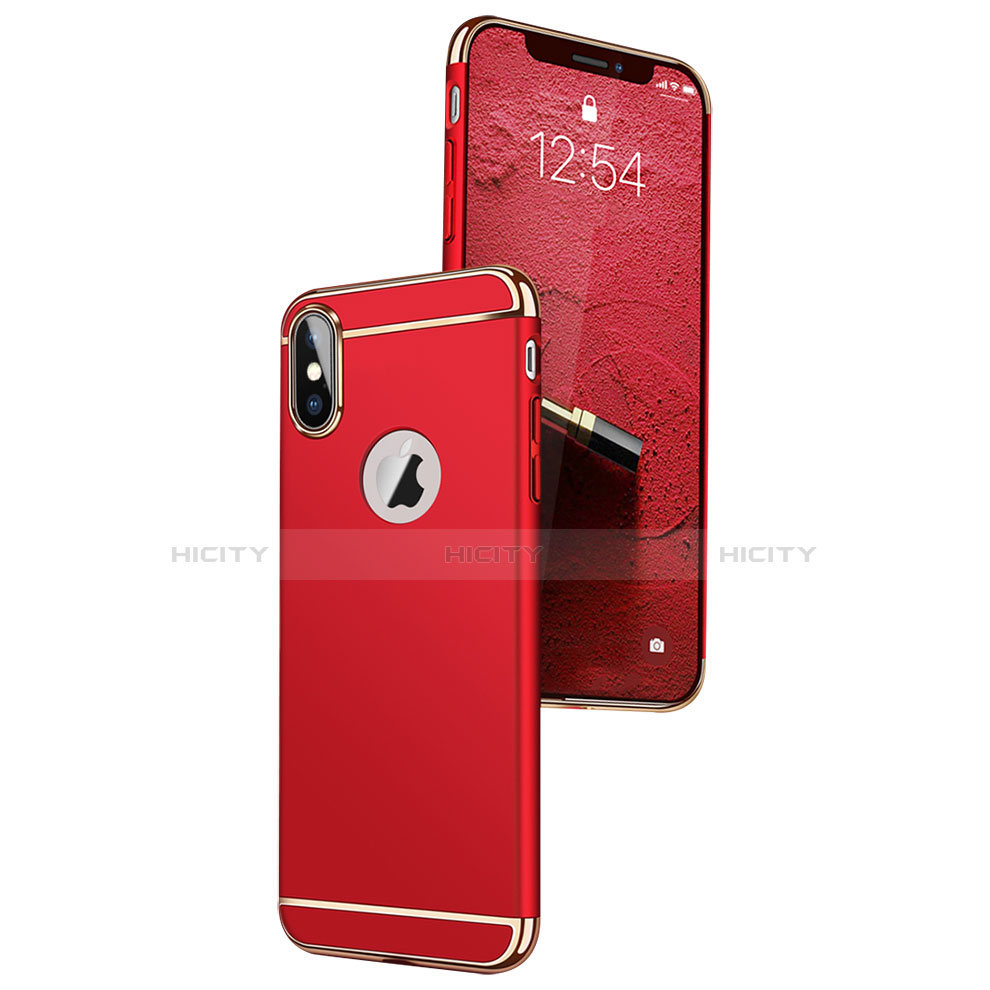 Funda Bumper Lujo Marco de Metal y Plastico C01 para Apple iPhone X Rojo