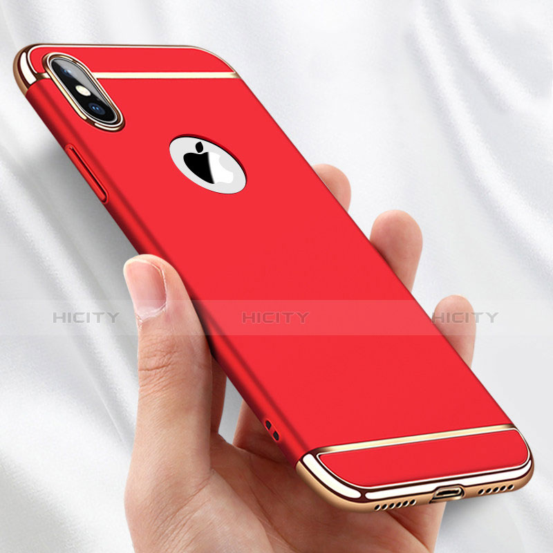 Funda Bumper Lujo Marco de Metal y Plastico C01 para Apple iPhone Xs Rojo