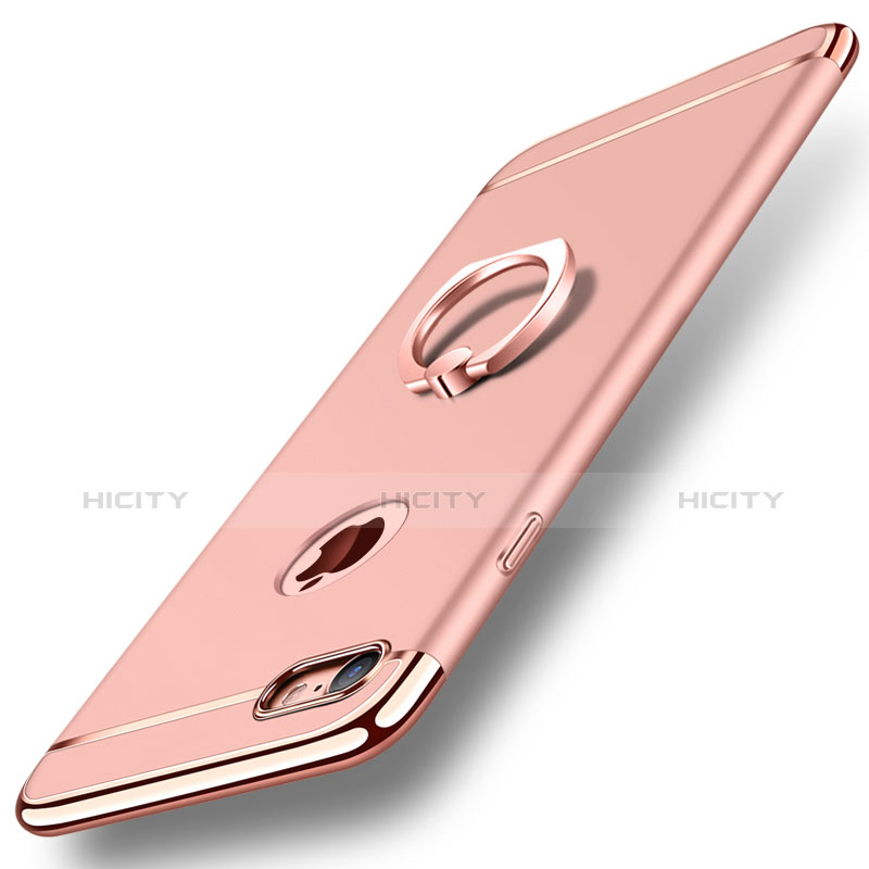 Funda Bumper Lujo Marco de Metal y Plastico Carcasa con Anillo de dedo Soporte A01 para Apple iPhone 7 Oro Rosa