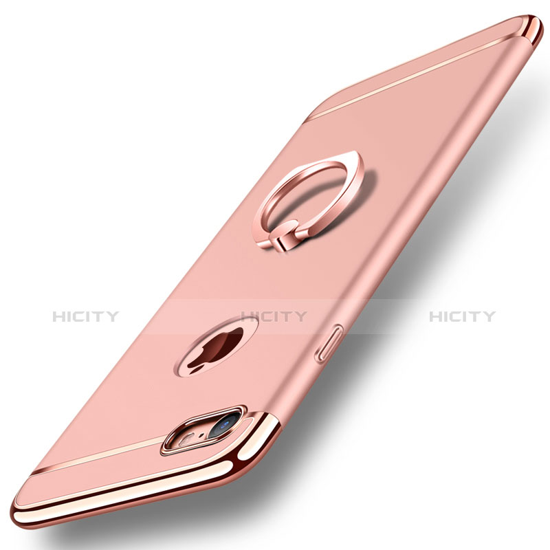 Funda Bumper Lujo Marco de Metal y Plastico Carcasa con Anillo de dedo Soporte A01 para Apple iPhone 8 Oro Rosa