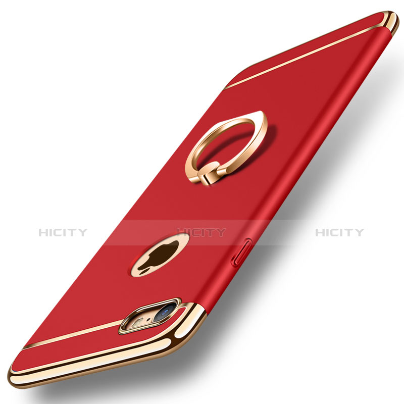 Funda Bumper Lujo Marco de Metal y Plastico Carcasa con Anillo de dedo Soporte A01 para Apple iPhone 8 Rojo