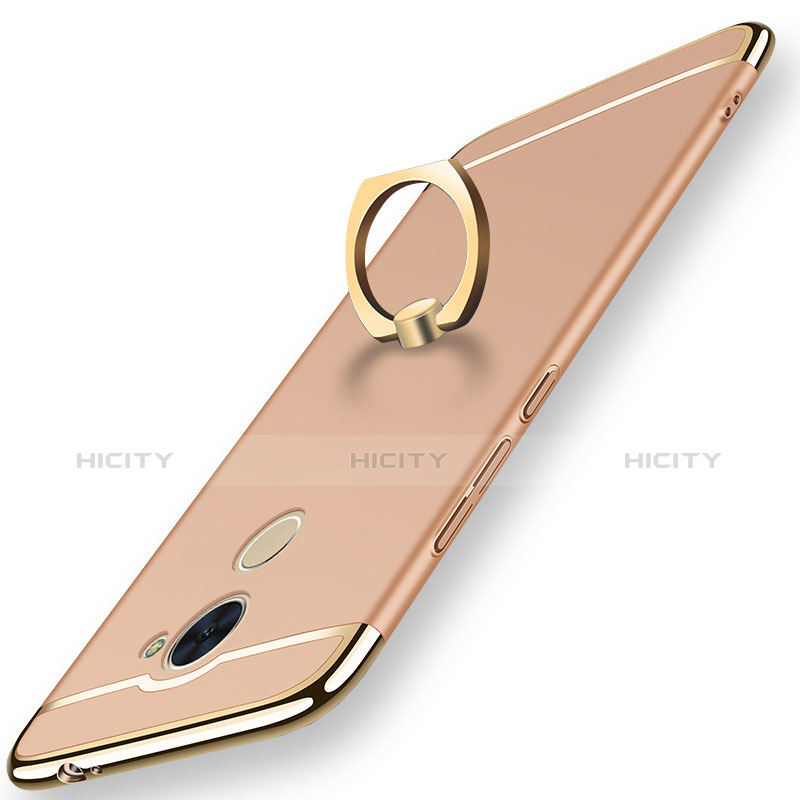 Funda Bumper Lujo Marco de Metal y Plastico Carcasa con Anillo de dedo Soporte A01 para Huawei Enjoy 7 Plus Oro