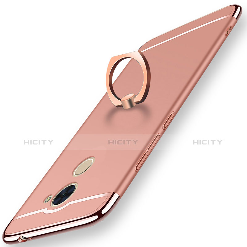 Funda Bumper Lujo Marco de Metal y Plastico Carcasa con Anillo de dedo Soporte A01 para Huawei Enjoy 7 Plus Oro Rosa