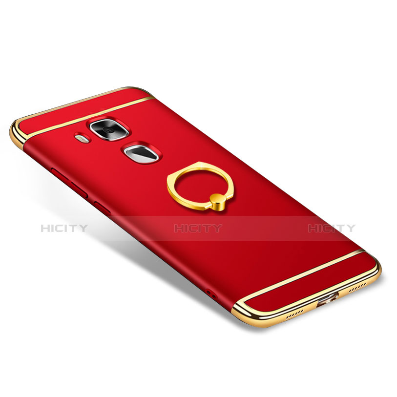 Funda Bumper Lujo Marco de Metal y Plastico Carcasa con Anillo de dedo Soporte A01 para Huawei G9 Plus Rojo