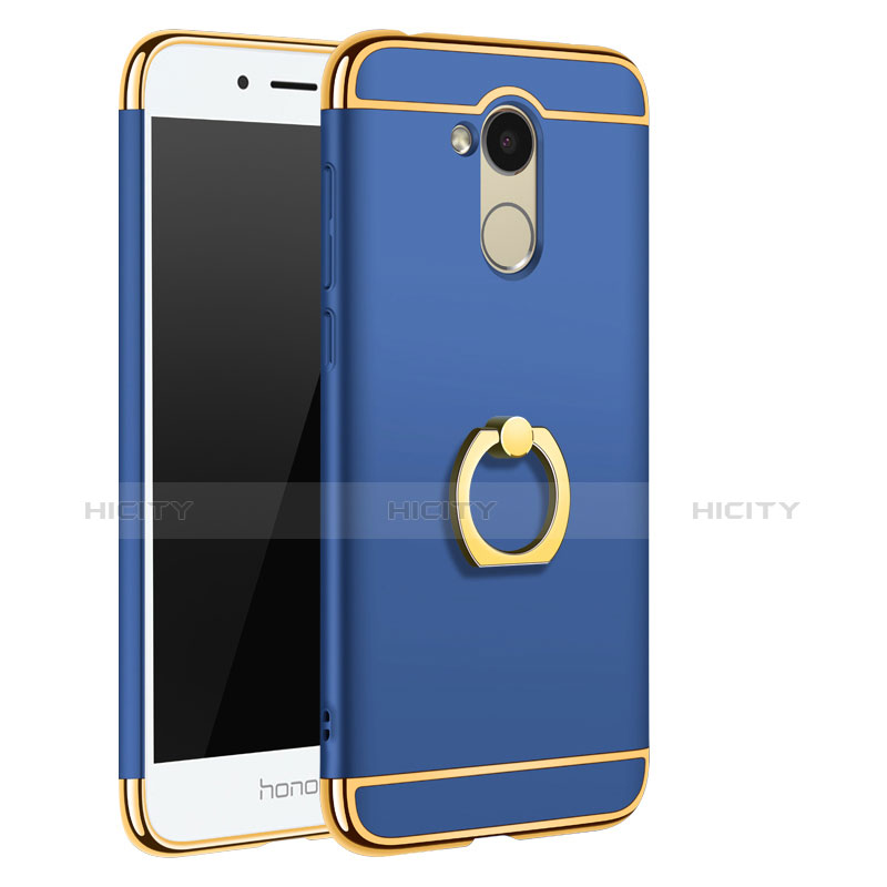 Funda Bumper Lujo Marco de Metal y Plastico Carcasa con Anillo de dedo Soporte A01 para Huawei Honor 6A Azul