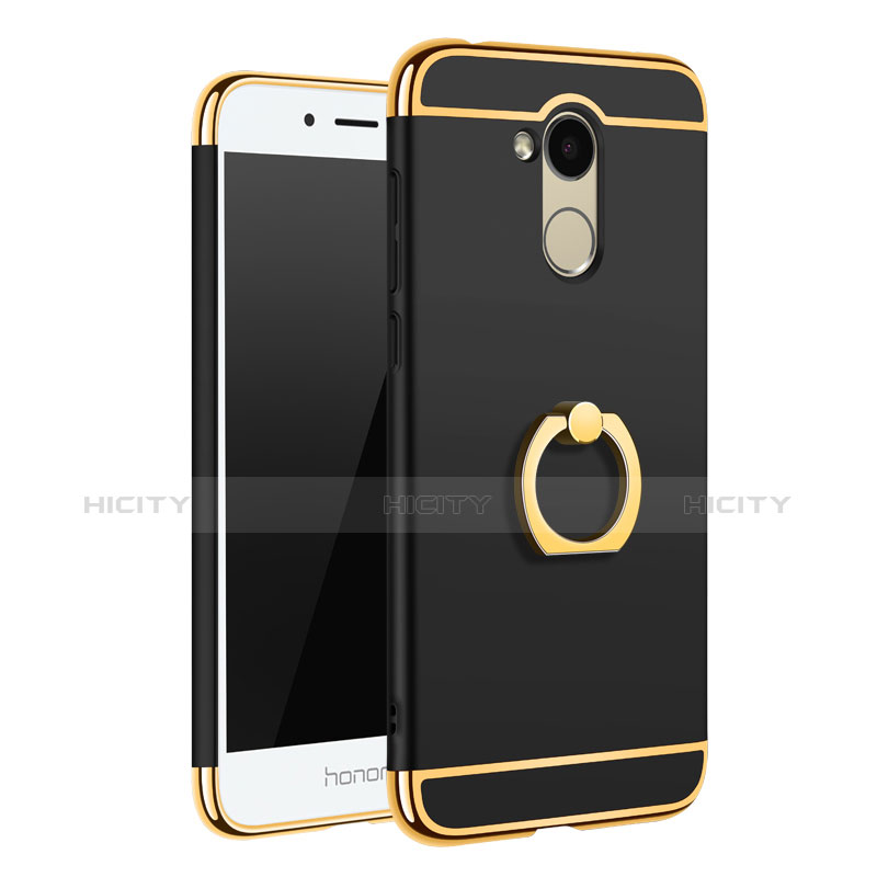 Funda Bumper Lujo Marco de Metal y Plastico Carcasa con Anillo de dedo Soporte A01 para Huawei Honor 6A Negro