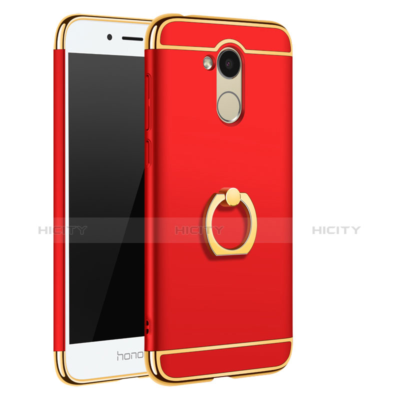 Funda Bumper Lujo Marco de Metal y Plastico Carcasa con Anillo de dedo Soporte A01 para Huawei Honor 6A Rojo