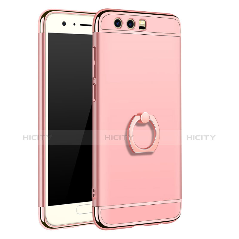 Funda Bumper Lujo Marco de Metal y Plastico Carcasa con Anillo de dedo Soporte A01 para Huawei Honor 9 Premium Oro Rosa