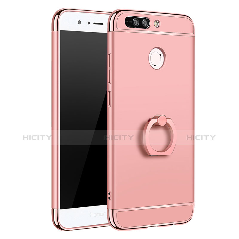 Funda Bumper Lujo Marco de Metal y Plastico Carcasa con Anillo de dedo Soporte A01 para Huawei Honor V9 Oro Rosa