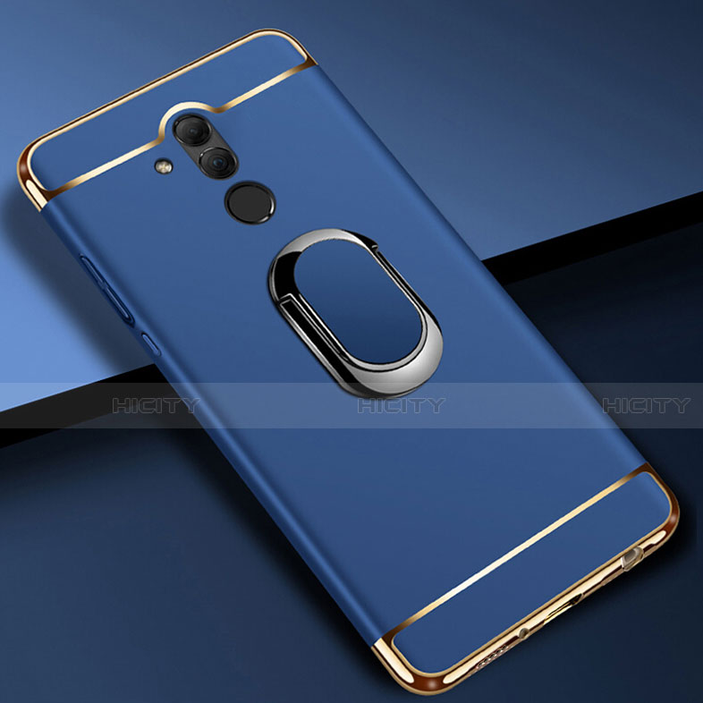 Funda Bumper Lujo Marco de Metal y Plastico Carcasa con Anillo de dedo Soporte A01 para Huawei Mate 20 Lite Azul