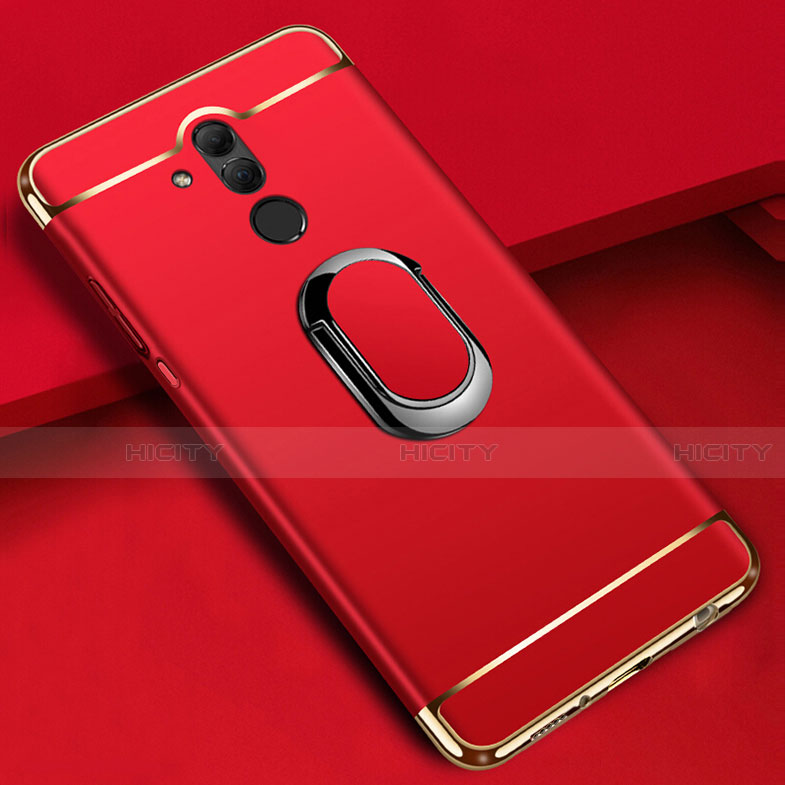 Funda Bumper Lujo Marco de Metal y Plastico Carcasa con Anillo de dedo Soporte A01 para Huawei Mate 20 Lite Rojo