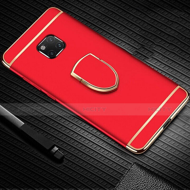 Funda Bumper Lujo Marco de Metal y Plastico Carcasa con Anillo de dedo Soporte A01 para Huawei Mate 20 Pro Rojo