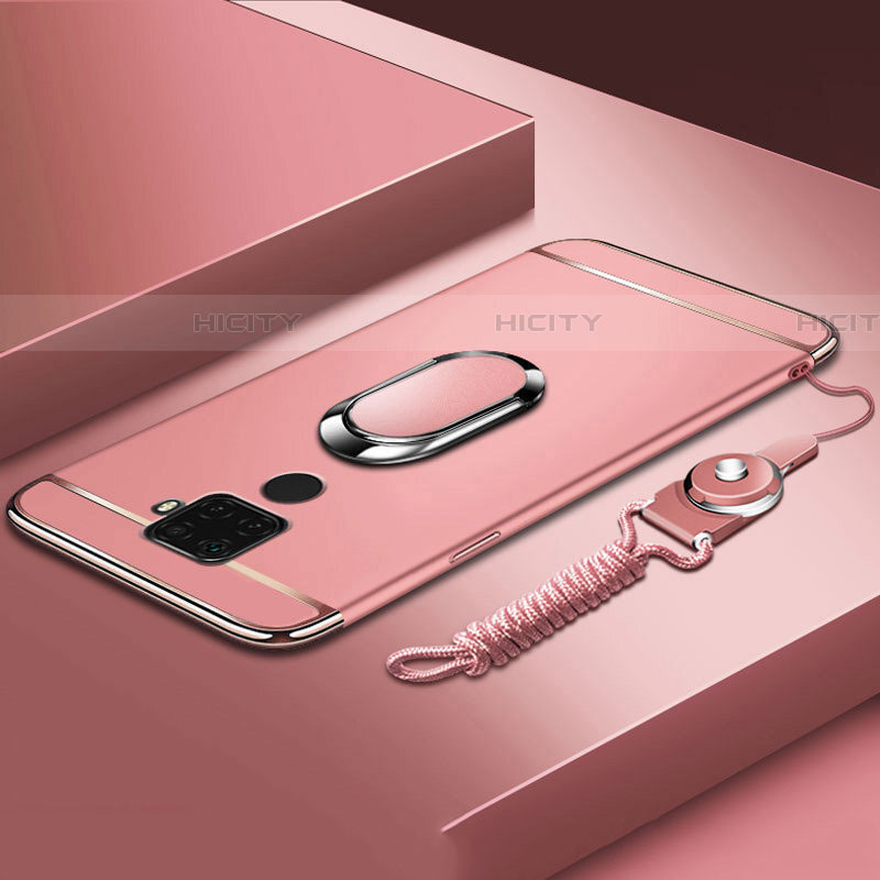 Funda Bumper Lujo Marco de Metal y Plastico Carcasa con Anillo de dedo Soporte A01 para Huawei Mate 30 Lite Oro Rosa