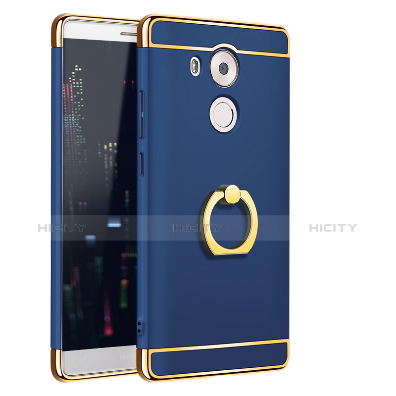 Funda Bumper Lujo Marco de Metal y Plastico Carcasa con Anillo de dedo Soporte A01 para Huawei Mate 8 Azul