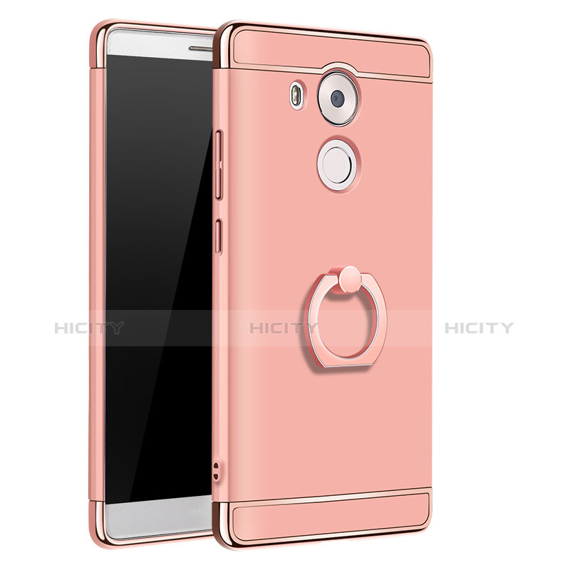 Funda Bumper Lujo Marco de Metal y Plastico Carcasa con Anillo de dedo Soporte A01 para Huawei Mate 8 Oro Rosa