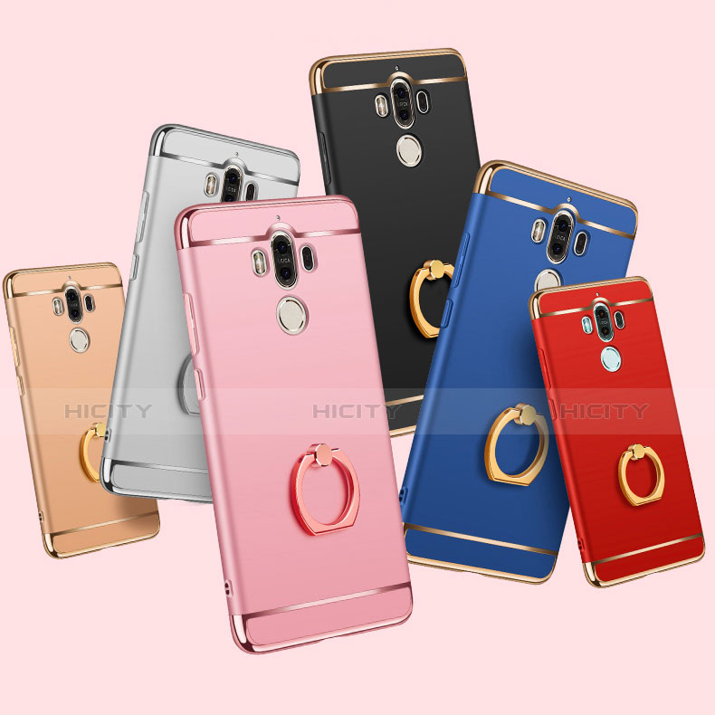 Funda Bumper Lujo Marco de Metal y Plastico Carcasa con Anillo de dedo Soporte A01 para Huawei Mate 9