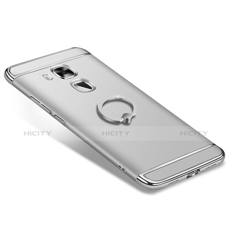 Funda Bumper Lujo Marco de Metal y Plastico Carcasa con Anillo de dedo Soporte A01 para Huawei Nova Plus Plata