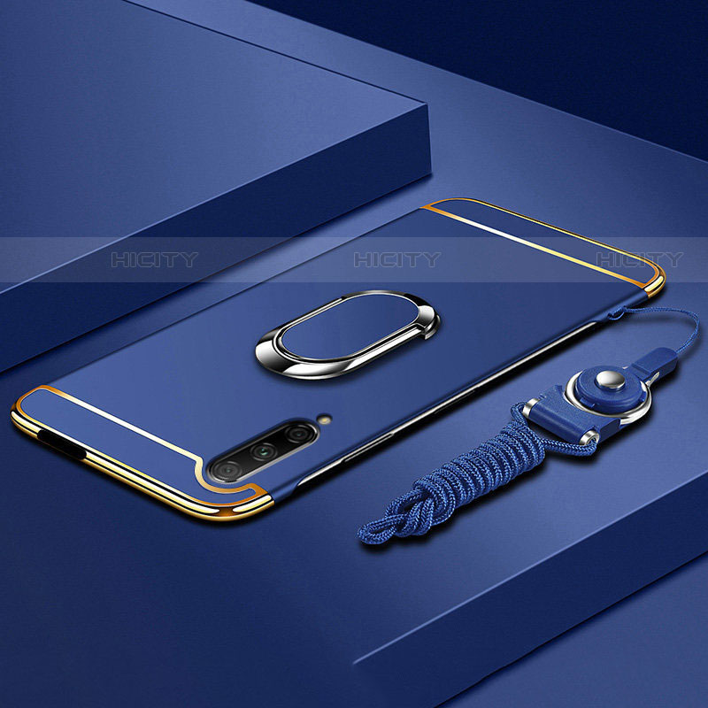 Funda Bumper Lujo Marco de Metal y Plastico Carcasa con Anillo de dedo Soporte A01 para Huawei P Smart Pro (2019) Azul