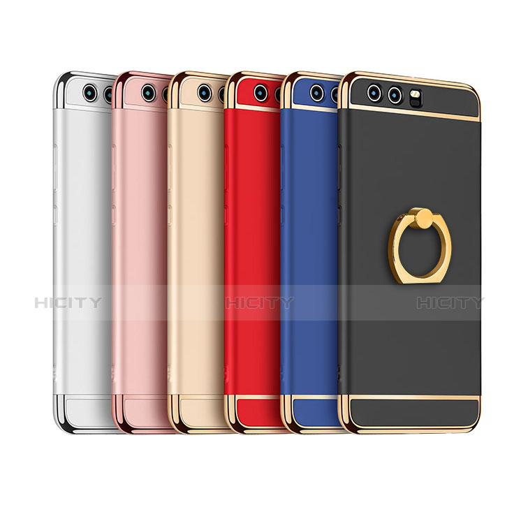 Funda Bumper Lujo Marco de Metal y Plastico Carcasa con Anillo de dedo Soporte A01 para Huawei P10 Plus