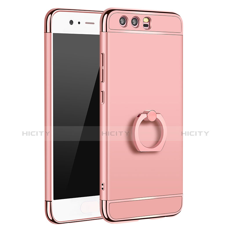 Funda Bumper Lujo Marco de Metal y Plastico Carcasa con Anillo de dedo Soporte A01 para Huawei P10 Plus Oro Rosa