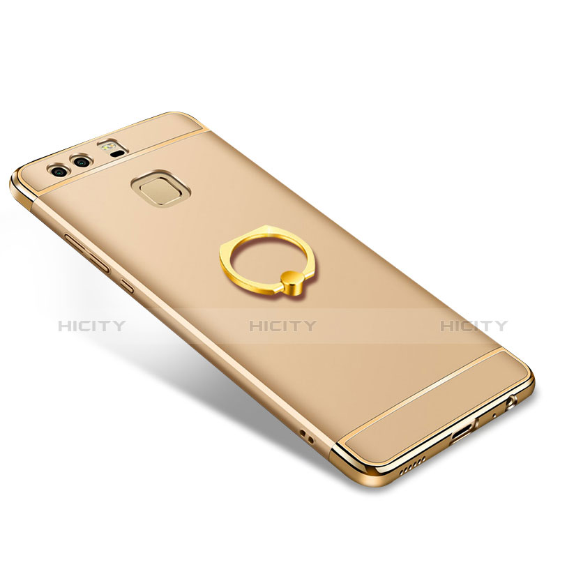 Funda Bumper Lujo Marco de Metal y Plastico Carcasa con Anillo de dedo Soporte A01 para Huawei P9