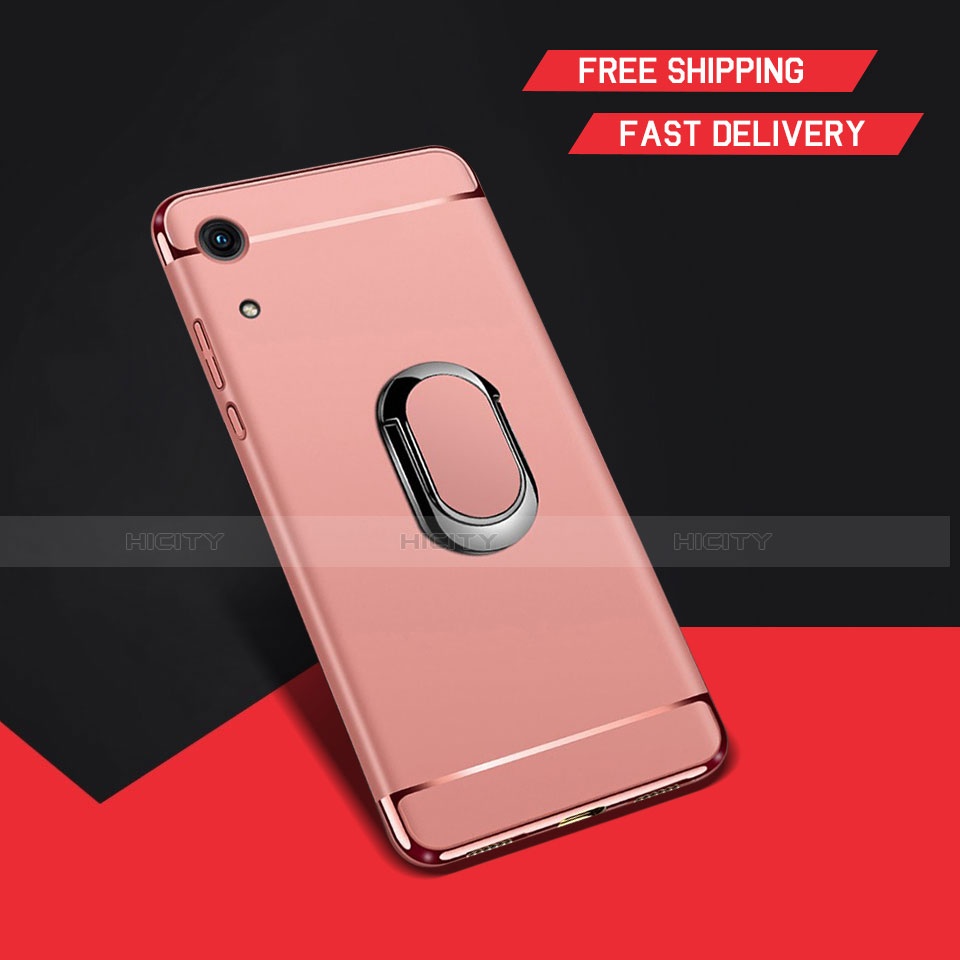 Funda Bumper Lujo Marco de Metal y Plastico Carcasa con Anillo de dedo Soporte A01 para Huawei Y6 (2019) Oro Rosa