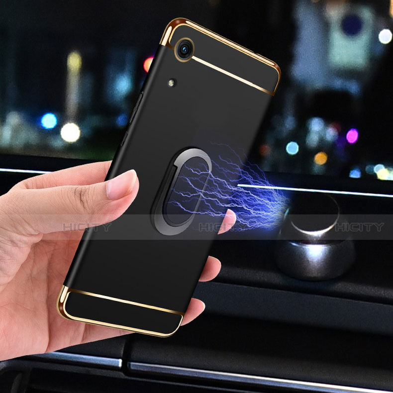 Funda Bumper Lujo Marco de Metal y Plastico Carcasa con Anillo de dedo Soporte A01 para Huawei Y6 Prime (2019)