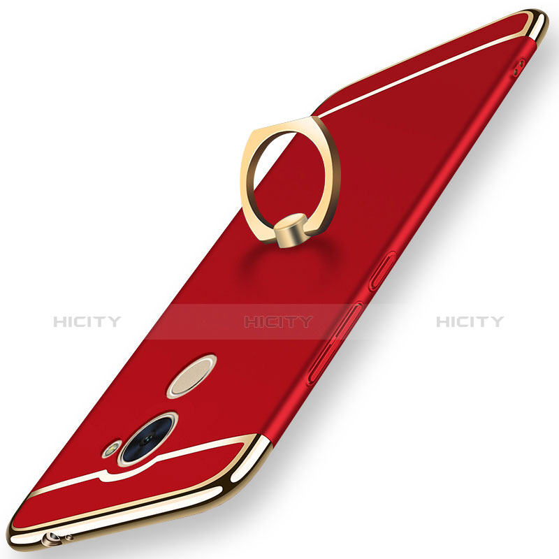 Funda Bumper Lujo Marco de Metal y Plastico Carcasa con Anillo de dedo Soporte A01 para Huawei Y7 Prime Rojo