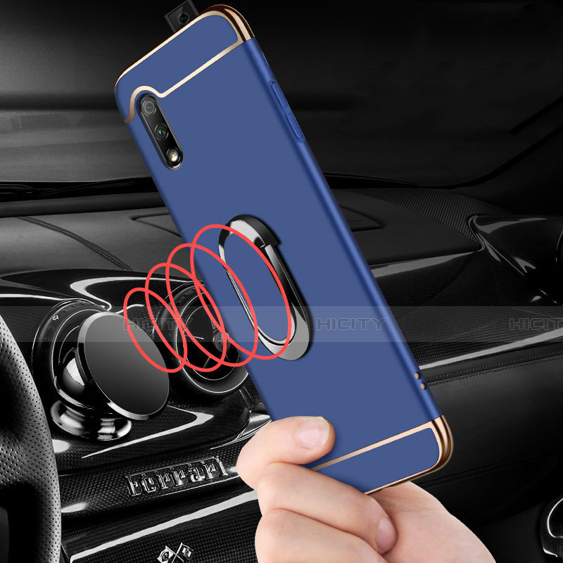 Funda Bumper Lujo Marco de Metal y Plastico Carcasa con Anillo de dedo Soporte A01 para Huawei Y9 Prime (2019)