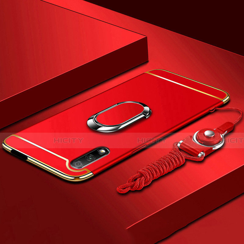 Funda Bumper Lujo Marco de Metal y Plastico Carcasa con Anillo de dedo Soporte A01 para Huawei Y9 Prime (2019) Rojo