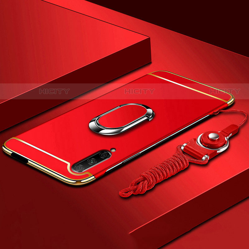 Funda Bumper Lujo Marco de Metal y Plastico Carcasa con Anillo de dedo Soporte A01 para Huawei Y9s Rojo