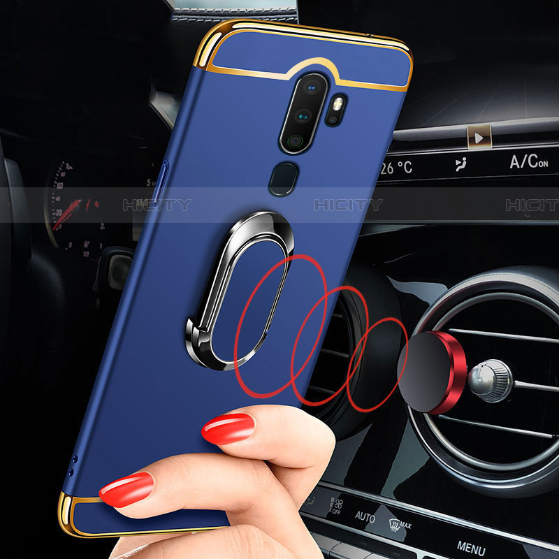 Funda Bumper Lujo Marco de Metal y Plastico Carcasa con Anillo de dedo Soporte A01 para Oppo A11