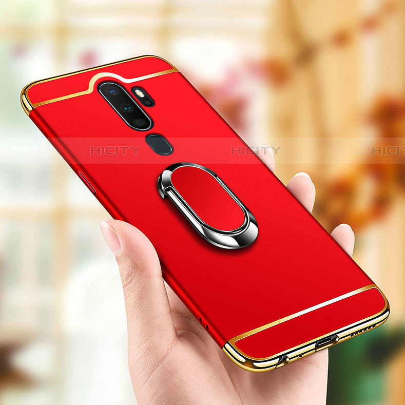 Funda Bumper Lujo Marco de Metal y Plastico Carcasa con Anillo de dedo Soporte A01 para Oppo A11