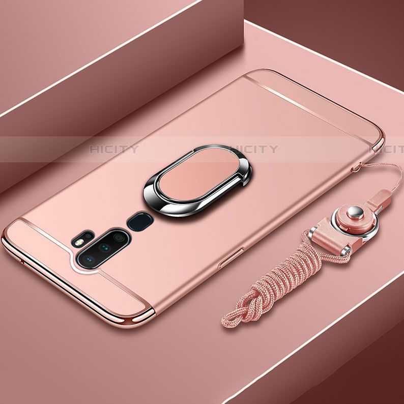 Funda Bumper Lujo Marco de Metal y Plastico Carcasa con Anillo de dedo Soporte A01 para Oppo A11 Oro Rosa