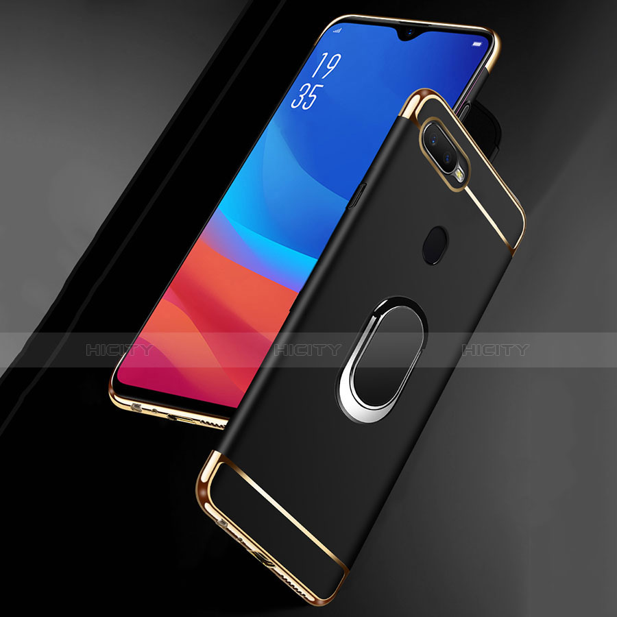 Funda Bumper Lujo Marco de Metal y Plastico Carcasa con Anillo de dedo Soporte A01 para Oppo A7