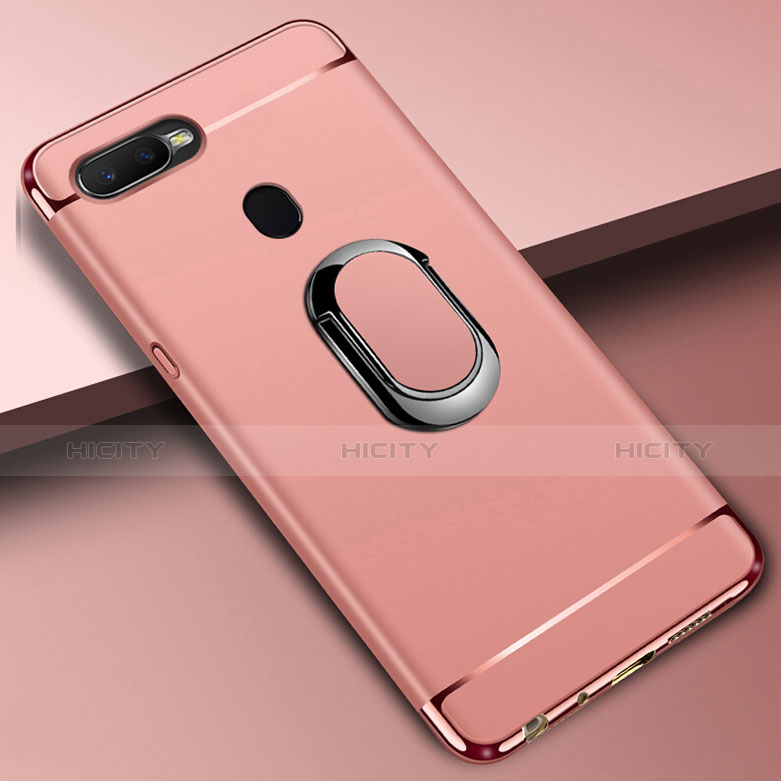 Funda Bumper Lujo Marco de Metal y Plastico Carcasa con Anillo de dedo Soporte A01 para Oppo A7