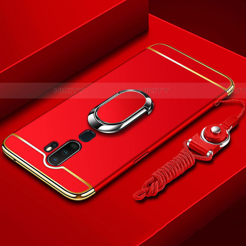 Funda Bumper Lujo Marco de Metal y Plastico Carcasa con Anillo de dedo Soporte A01 para Oppo A9 (2020) Rojo