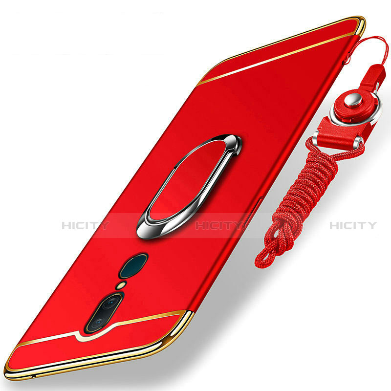 Funda Bumper Lujo Marco de Metal y Plastico Carcasa con Anillo de dedo Soporte A01 para Oppo A9 Rojo