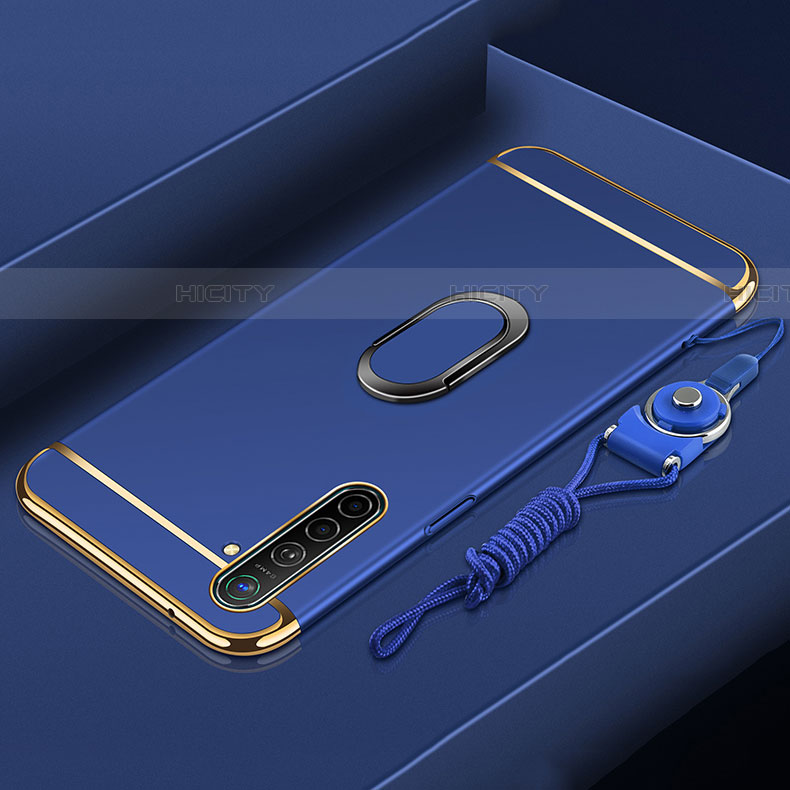 Funda Bumper Lujo Marco de Metal y Plastico Carcasa con Anillo de dedo Soporte A01 para Oppo K5 Azul