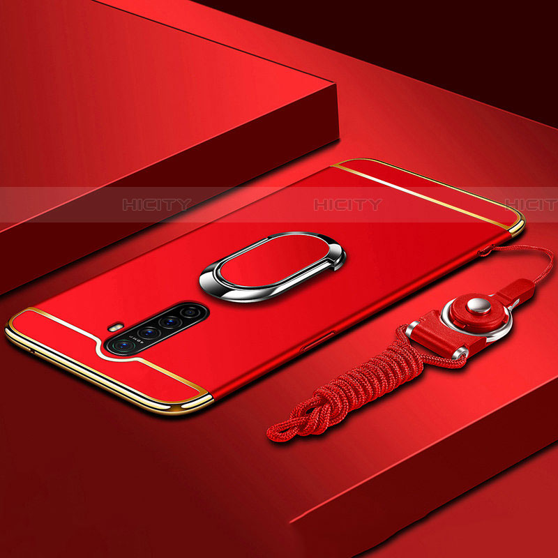 Funda Bumper Lujo Marco de Metal y Plastico Carcasa con Anillo de dedo Soporte A01 para Oppo Reno Ace Rojo